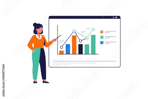 Businesswoman Giving Presentation With Growth Data Chart Analysis Vector Illustration