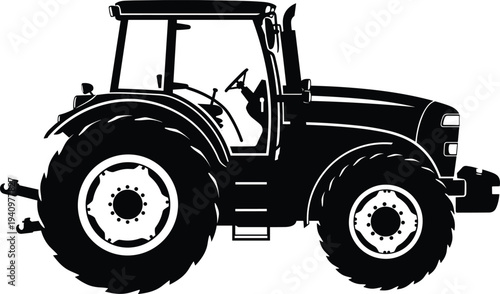 Agricultural tractor silhouette, farming machinery vector, rural vehicle illustration, farm equipment graphic design, cultivation machine outline, agriculture transport icon