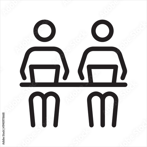 Co working Line Symbol Worker People With Laptops Designers-Development at the Desk. Icon in Outline Style From Pictogram Pack of Coworking, Workplace or Workspace. Custom Vector Sign Editable Stroke.