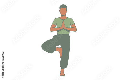 Minimalist Man Standing in Yoga Tree Pose Vector Line Art