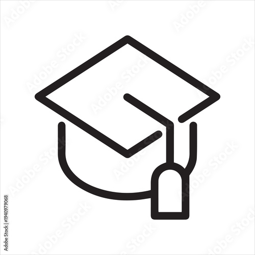Graduation cap thin line icon. Students hat outline pictograph. Symbol of education, higher school, Academy, University. Knowledge and success concept graphic logo. Vector illustration isolated