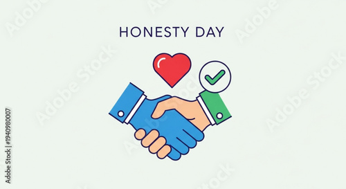 Handshake with heart and checkmark on honesty day symbolizing trust and integrity in business or partnership
