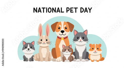National pet day cartoon animals group illustration
