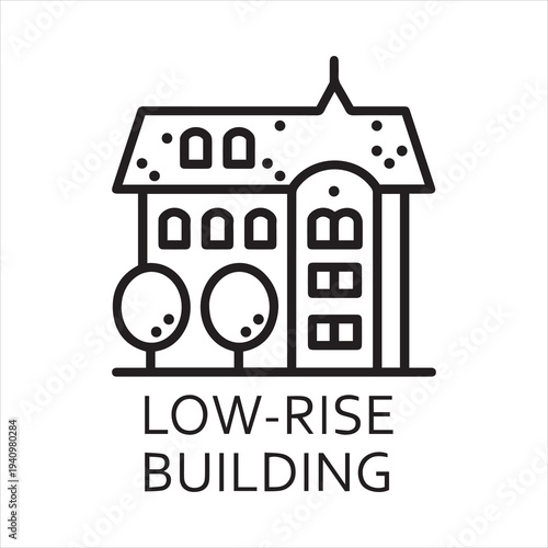 Low-rise building icon in outline style. Urban houses concept