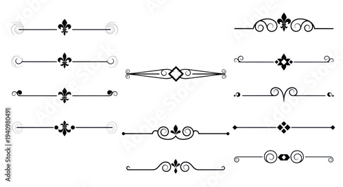 Set of Elegant Vintage Decorative Floral Dividers and Ornaments Collection