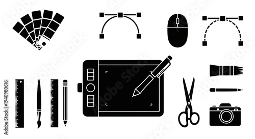 Graphic Design Tools And Creative Workspace Equipment Icon Collection Set