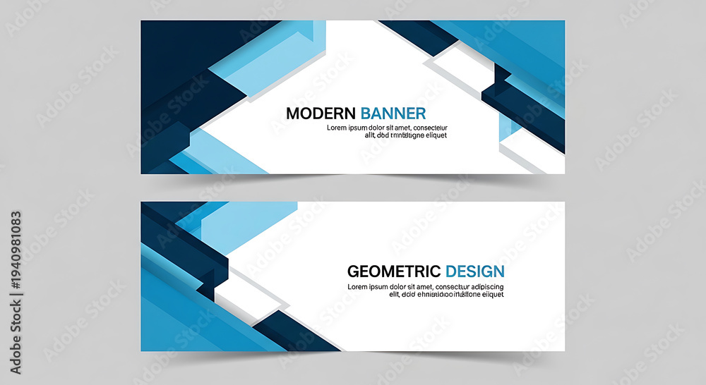 Fototapeta premium Modern blue geometric banners with white text areas