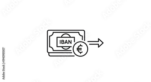 Euro IBAN Money Transfer Icon: Banking Transaction, Payment, Finance Concept