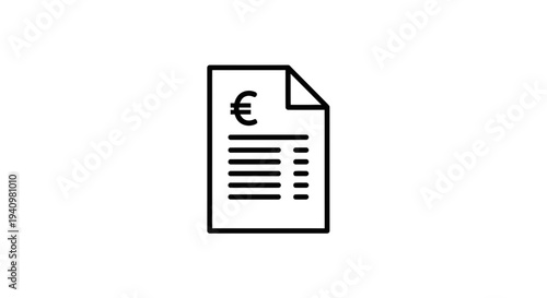 Euro Invoice Icon: Financial Document with Currency Symbol