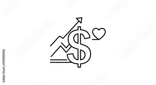 Financial Growth and Health: Dollar Sign with Upward Arrow and Heart Icon