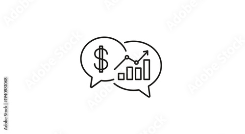 Financial growth and discussion concept, dollar sign and bar chart in speech bubbles