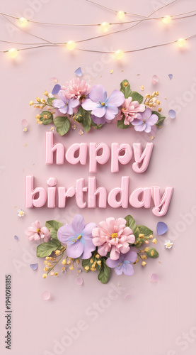 Festive birthday decor with flowers and soft lights