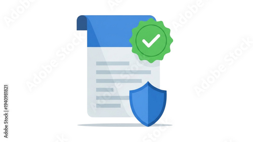 Secure document icon with shield and approved checkmark, symbol for safety and verification