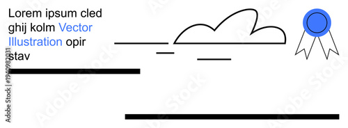 Branding, recognition, creative design, minimalism, education, certification. Abstract design a cloud, blue ribbon badge and placeholder text. Recognition and branding concept