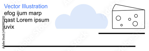 Food concepts, minimalism, design elements, creativity, dairy , and abstract art. A cloud-shaped graphic alongside a cheese slice with circular holes. Food concepts and minimalism