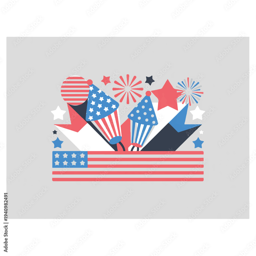 Obraz premium Vibrant American party celebration with fireworks and stars