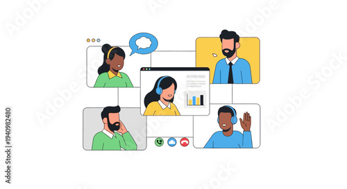 Diverse team collaborating remotely via video conference call