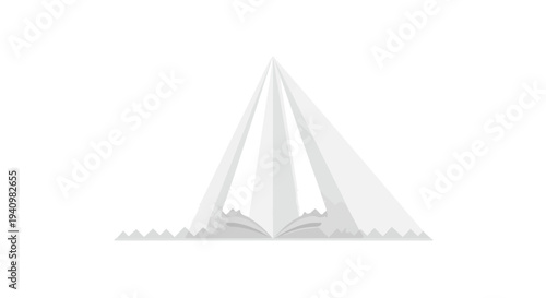 Abstract geometric white structure resembling an open book with radiating panels on a white background minimalistic design concept