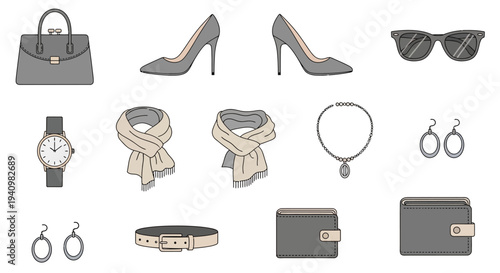 Fashionable Women's Accessories Collection: Handbag, Heels, Jewelry, and More