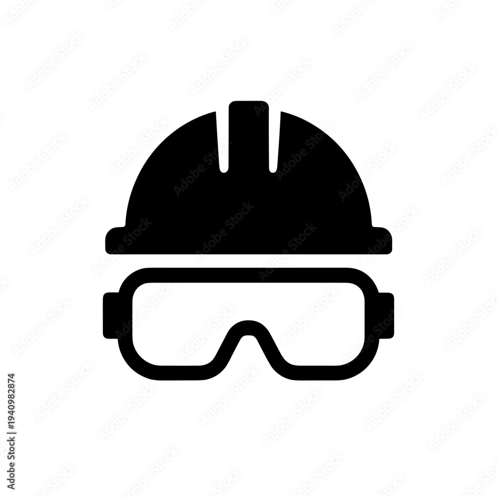 Fototapeta premium Solid Hard Hat Goggles Icon for Construction Safety Apps