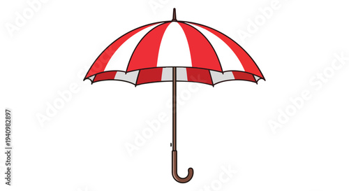 A Classic Red and White Striped Umbrella Standing Open Against a Stark White Background