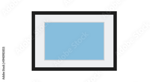 A minimalist framed composition featuring a pristine white mat surrounding a serene azure blue rectangular space