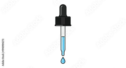Precision Dropper with Blue Liquid and Dripping Drop Illustration