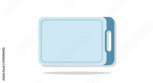 Simple Flat Design Illustration of a Light Blue Cutting Board with a Dark Blue Handle on a White Background