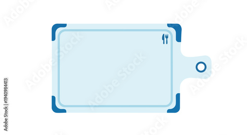 Minimalist Light Blue Cutting Board with Utensil Icon and Hanging Hole, a Simple Kitchen Preparation Surface Icon