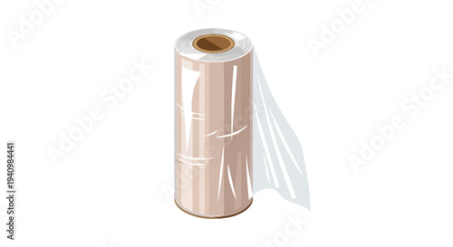 A roll of clear plastic wrap for sealing and preserving items on a white background