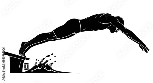 Diver in mid air diving position.