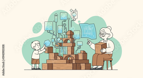 Cartoon People Assembling Furniture and Electronics.