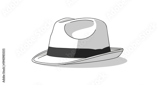 Classic Fedora Hat Simple Graphic Illustration with Shadow Element Minimalist Design for Vintage Style Apparel and Accessories