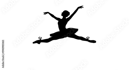 Female Dancer Silhouette in Mid Jump Position.