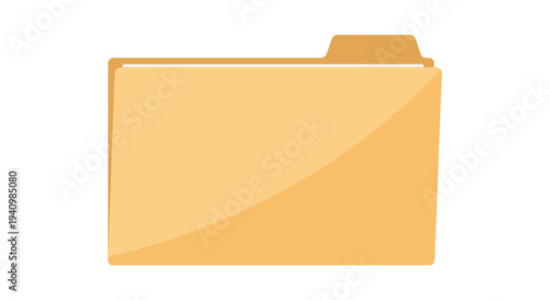 A simple, clean, and modern illustration of a plain manila document folder with a tab, isolated on a white background, representing organization and