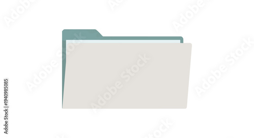 Minimalist graphic of a manila folder with a teal tab containing a light gray sheet of paper presented on a plain white background