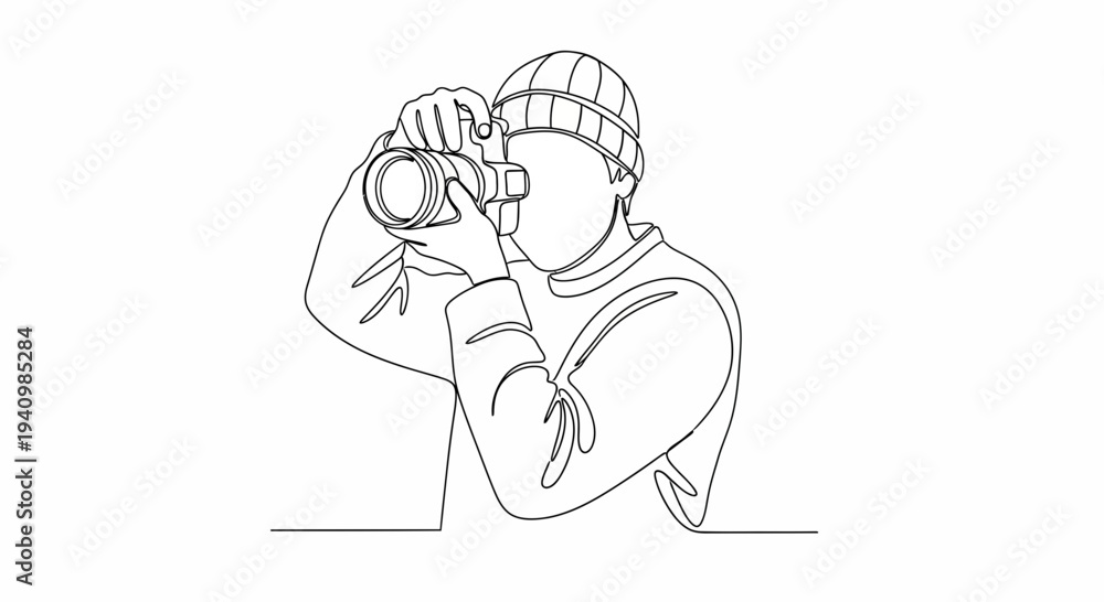Obraz premium Man Taking a Photograph with Camera.
