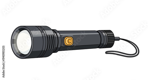 A sleek, modern flashlight with a bright LED beam and a convenient wrist strap, isolated on a white background.