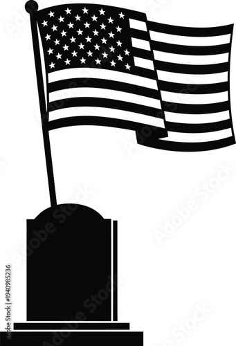 Memorial day tribute with american flag on tombstone