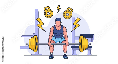 Man Lifting Weights in Gym Setting.