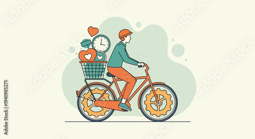 Man Riding Bicycle with Food Delivery.