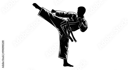 Martial Artist Performing Kick Boxing Technique.