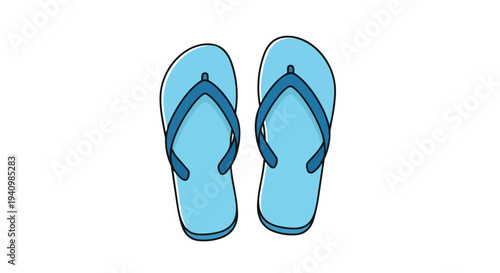 A Pair of Simple Light Blue Flip-Flops with Dark Blue Straps on a White Background Minimalist Footwear Illustration