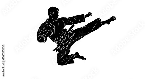 Martial Arts Fighter in Action Pose.