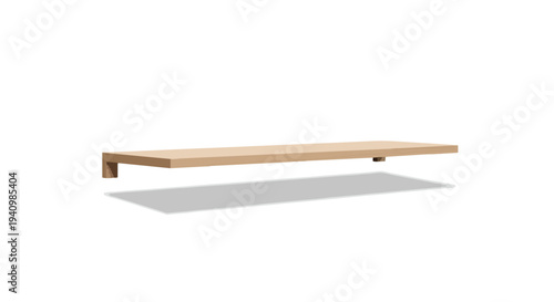 Minimalist light wood floating shelf casting a subtle shadow against a clean white background showcasing contemporary interior design simplicity