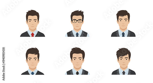 Professional male avatar collection featuring diverse hairstyles and accessories, ideal for user profiles, business presentations, and corporate identity graphics