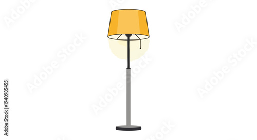 A simple illustration of an illuminated standing lamp with a yellow shade, casting a soft glow, perfect for interior design concepts