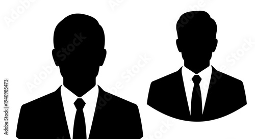 Professional Male User Avatars in Formal Business Attire, Black Silhouettes for Team Profiles and Corporate Identity