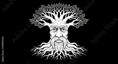 Tree Man Illustration with Branches and Roots.