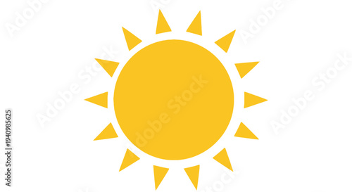 Bright yellow sun icon with triangular rays against a white background